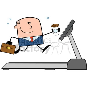 royalty free rf clipart illustration smiling businessman cartoon character running on a treadmill vector illustration isolated on white
