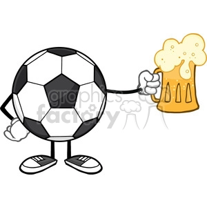 soccer ball cartoon mascot character holding a beer glass vector illustration isolated on white background