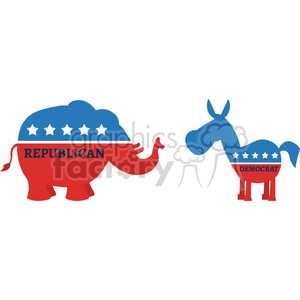 funny political elephant republican vs donkey democrat vector illustration flat design style isolated on white
