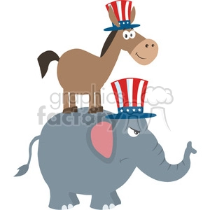 smiling donkey democrat over angry elephant republican vector illustration flat design style isolated on white