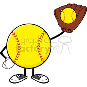 softball faceless player cartoon character holding a bat and glove with ball vector illustration isolated on white background