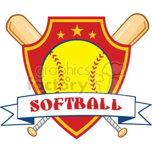 yellow softball over crossed bats logo design label vector illustration isolated on white background with text
