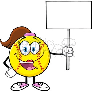 cute softball girl cartoon mascot character holding a blank sign vector illustration isolated on white background