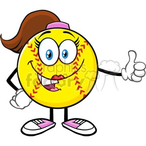 smiling softball girl cartoon mascot character giving a thumb up vector illustration isolated on white background