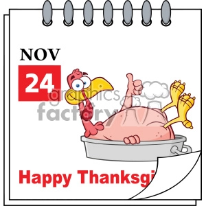 Cartoon Calendar Page With Smiling Turkey Bird In The Saucepan Giving A Thumb Up Vector
