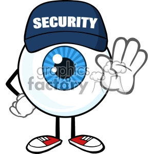 Blue Eyeball Cartoon Mascot Character Security Guard Gesturing A Stop Vector