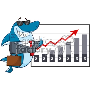 Smiling Business Shark Cartoon Holding A Thumb Up To A Presentation Board With A Growth Chart Vector