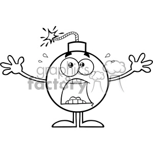 10784 Royalty Free RF Clipart Black And White Funny Bomb Cartoon Mascot Character With A Panic Expression Vector Illustration