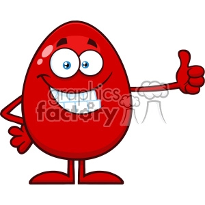 10951 Royalty Free RF Clipart Smiling Red Easter Egg Cartoon Mascot Character Showing Thumbs Up Vector Illustration
