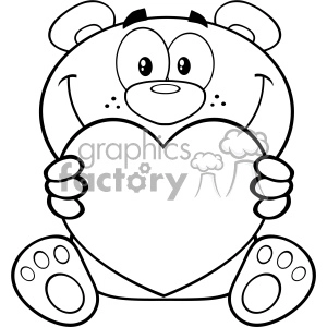 10677 Royalty Free RF Clipart Black And White Teddy Bear Cartoon Mascot Character Holding A Valentine Love Heart Vector Illustration