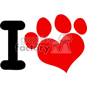 10701 Royalty Free RF Clipart I Love Animals With Red Heart Paw Print Logo Design Vector Illustration