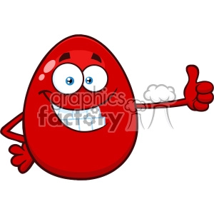 10979 Royalty Free RF Clipart Smiling Red Easter Egg Cartoon Mascot Character Showing Thumbs Up Vector Illustration