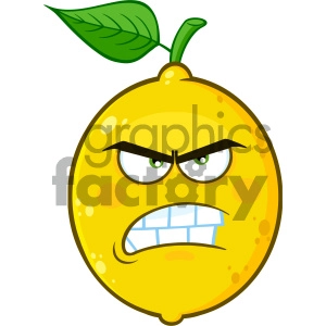 Royalty Free RF Clipart Illustration Angry Yellow Lemon Fruit Cartoon Emoji Face Character With Aggressive Expressions Vector Illustration Isolated On White Background