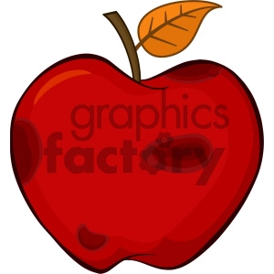 Royalty Free RF Clipart Illustration Rotten Red Apple Fruit With Leaf Cartoon Drawing Simple Design Vector Illustration Isolated On White Background