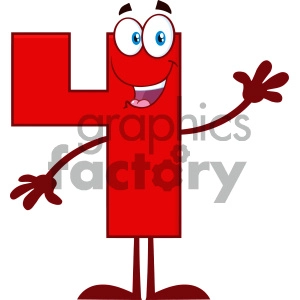 Royalty Free RF Clipart Illustration Happy Red Number Four Cartoon Mascot Character Waving For Greeting Vector Illustration Isolated On White Background