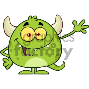 Happy Green Monster Cartoon Emoji Character Waving For Greeting Vector Illustration Isolated On White Background