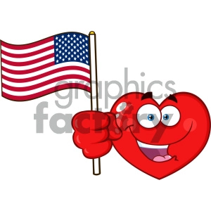 Happy Red Heart Cartoon Emoji Face Character Holding An American Flag Vector Illustration Isolated On White Background