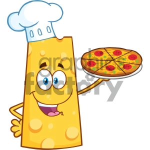 Cheese Cartoon Mascot Character Holding A Pizza Vector Illustration Isolated On White Background