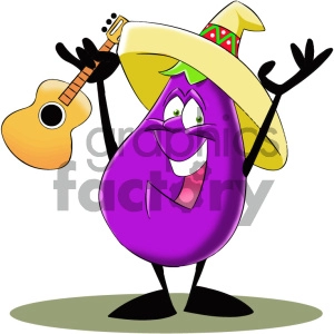 cartoon eggplant with guitar