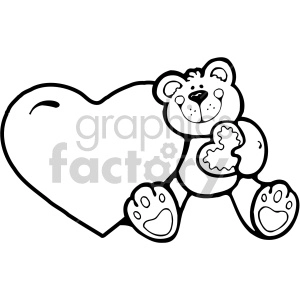 heart with teddy bear black white