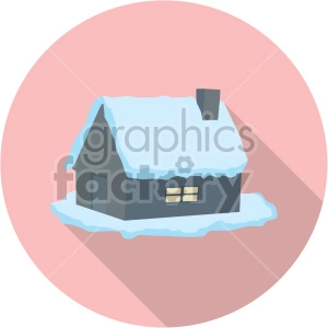 snow covered cabin on pink background