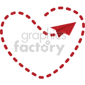 The clipart image shows a cartoon paper airplane with a long tail flying through the air in a heart looping flight path. The paper airplane appears to be a love letter, suggesting it is meant for someone special on Valentine's Day.
