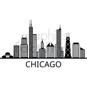 black and white chicago city vector skyline with title