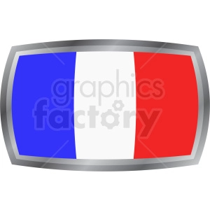 The clipart image displays the national flag of France, also known as the Tricolore, consisting of three vertical bands of blue, white, and red. The flag is enclosed within a curved, stylized metallic or gray frame that gives it a three-dimensional appearance. The flag is depicted as bulging outward, creating a sense of depth.
