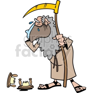 father time wearing mask crying over broken hourglass vector clipart