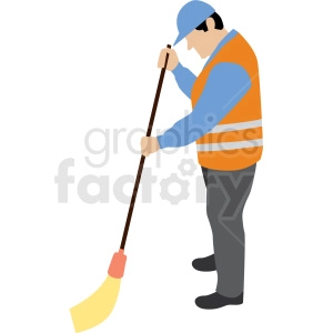 white man sweeping construction site vector clipart