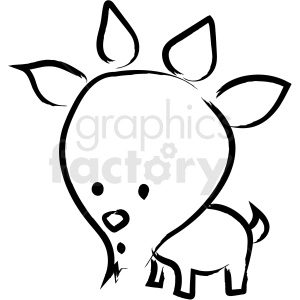 The image is a black and white line drawing of a stylized goat. It is a simple, cartoonish representation with distinct outlines and minimal details, featuring the goat's head, body, legs, and tail.