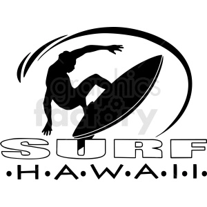 black and white surf hawaii design vector clipart