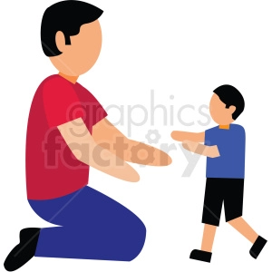 The clipart image depicts a cartoon father and son playing together outside. The image suggests a happy and playful family interaction between the father and his child.