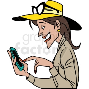 cartoon woman laughing at her phone vector clipart