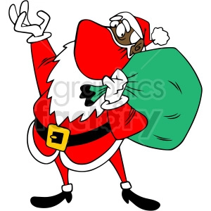 black Santa wearing mask holding large bag vector clipart