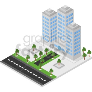 isometric city block with office building vector clipart
