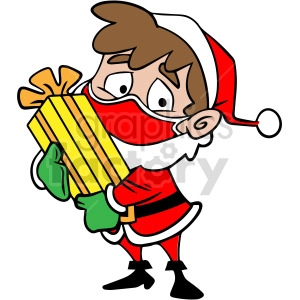 Santa child holding a present vector clipart