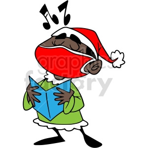 Christmas black kid caroling wearing mask vector clipart