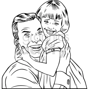 black and white father with daughter vintage clipart