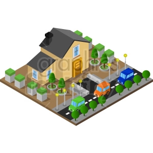 house on road isometric vector clipart