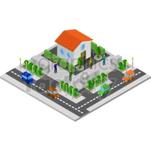 house on road isometric vector graphic
