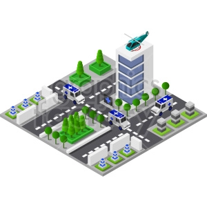 hospital with heli pad isometric vector graphic