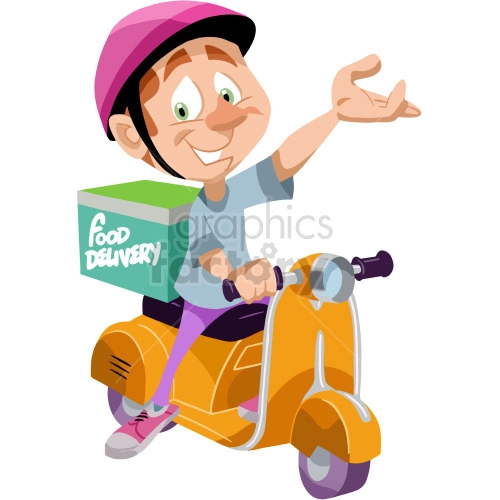cartoon guy delivering food on scooter