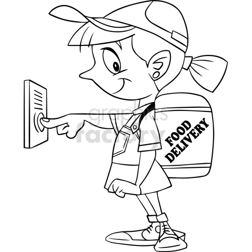 black and white cartoon girl delivering food