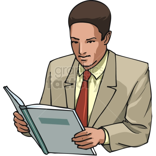 business man reading from book