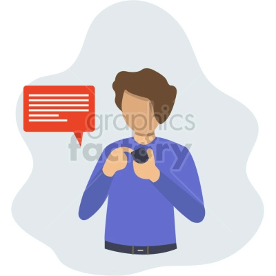The clipart image shows a person using their smartphone to send a text message. The person appears to be in a professional setting, possibly an office, and is likely engaged in some form of business-related communication or support via texting.
