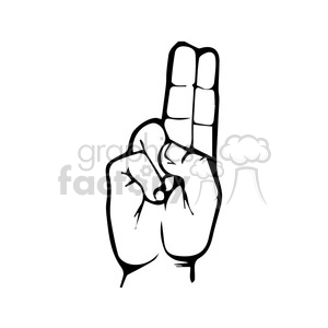 This is a black and white clipart image of a hand making the letter 'U' sign in American Sign Language (ASL).