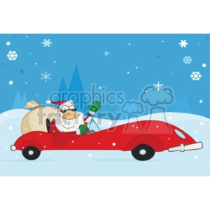 santa driving a red sports car on christmas night