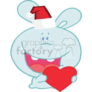 A Smiling Light Blue Christmas Romantic Bunny With Red Heart