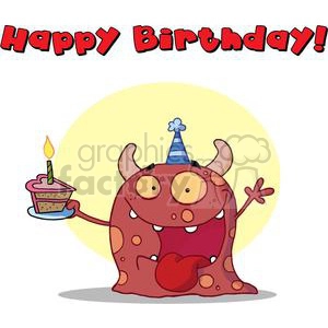 A Happy Red Horned Monster Celebrates Birthday